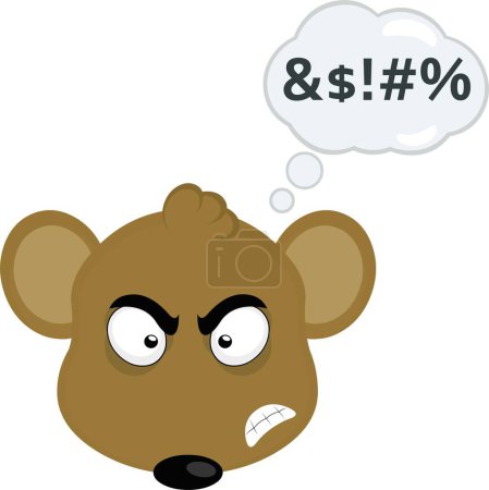 Illustration for Vector illustration face of a cartoon mouse with an angry expression with a thought cloud with an insult text - Royalty Free Image