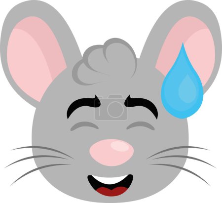 Ilustración de Vector ilustración cara de un ratón de dibujos animados con una expresión de vergüenza y una gota de sudor en la cabeza - Imagen libre de derechos