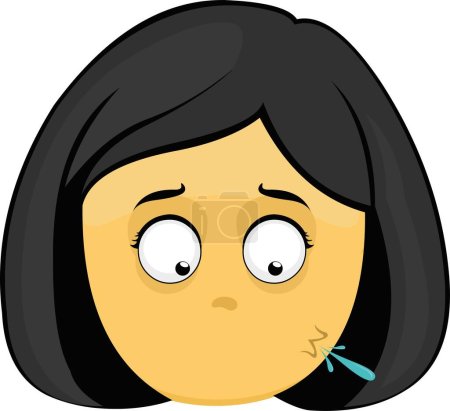 Illustration for Vector illustration emoticon face of a girl cartoon yellow color spitting - Royalty Free Image