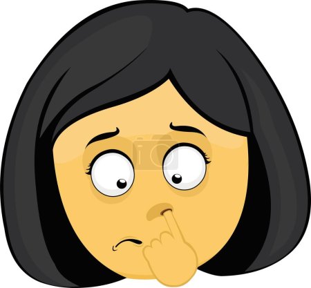 Ilustración de Vector ilustración emoticono cara de una mujer de dibujos animados de color amarillo escogiendo su nariz - Imagen libre de derechos
