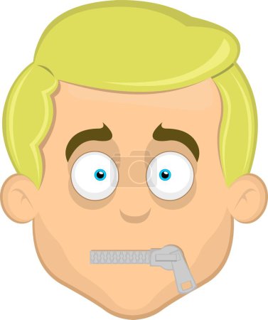 Ilustración de Vector ilustración cara de un hombre de dibujos animados rubia con ojos azules con una cremallera en la boca - Imagen libre de derechos