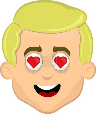 Ilustración de Vector ilustración cara de hombre rubio de dibujos animados con una expresión de amor y ojos en forma de corazones - Imagen libre de derechos