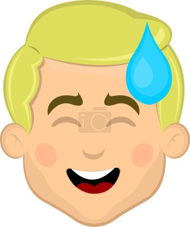 Illustration for Vector illustration face of cartoon blond man with a shameful expression and a drop of sweat on his head - Royalty Free Image