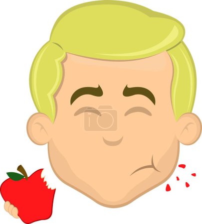 Ilustración de Vector ilustración dibujos animados cara de hombre rubio comiendo una manzana roja - Imagen libre de derechos