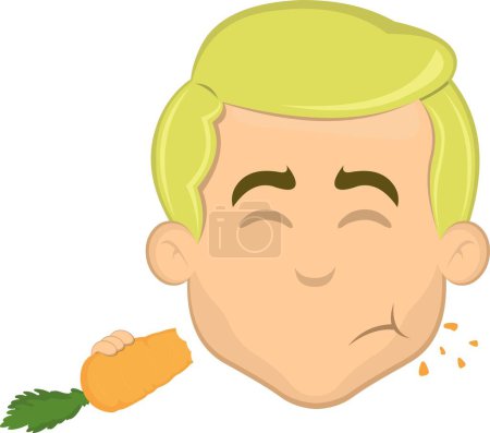 Ilustración de Vector ilustración cara de dibujos animados hombre rubio comiendo una zanahoria - Imagen libre de derechos