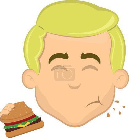 Ilustración de Vector ilustración cara de un hombre rubio de dibujos animados comiendo una hamburguesa - Imagen libre de derechos