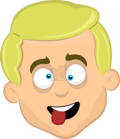 Téléchargez les illustrations : Illustration vectorielle tête d'un homme de dessin animé blond aux yeux clairs, une expression folle et faire des visages - en licence libre de droit