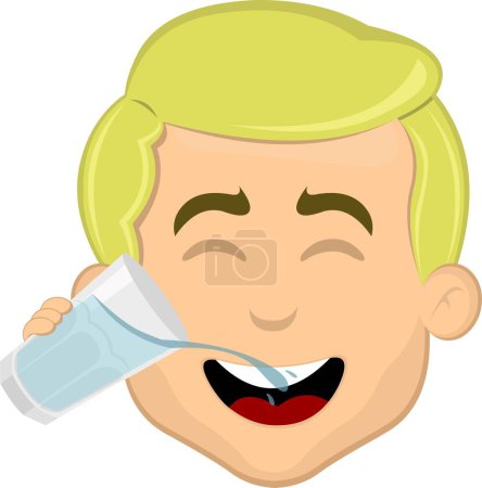 Ilustración de Vector ilustración cara hombre rubio dibujos animados beber un vaso de agua - Imagen libre de derechos