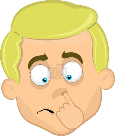 Ilustración de Vector ilustración cara de hombre de dibujos animados rubia con los ojos azules que se rascan la nariz - Imagen libre de derechos