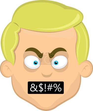 Illustration for Vector illustration face of a blond man with blue eyes cartoon, with an angry expression and a censored insult - Royalty Free Image