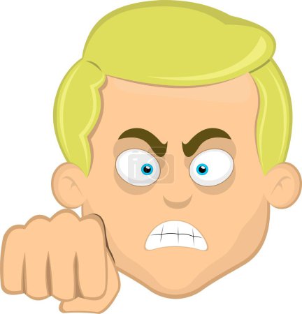 Ilustración de Vector ilustración cara hombre rubio con ojos azules, con una expresión enojada y dando un golpe de puño - Imagen libre de derechos