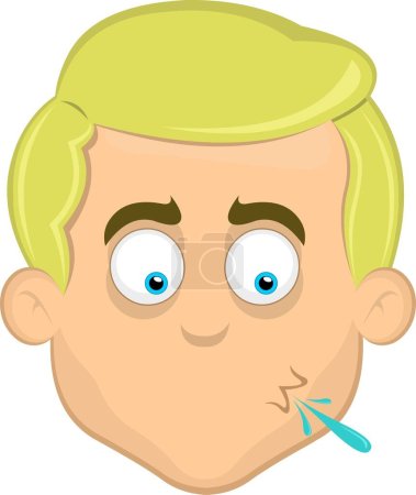 Ilustración de Vector ilustración cara de un hombre de dibujos animados ojos rubios y azules escupir saliva - Imagen libre de derechos