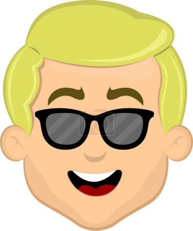 Ilustración de Vector ilustración cara de un hombre rubio de dibujos animados con gafas de sol y una expresión alegre - Imagen libre de derechos