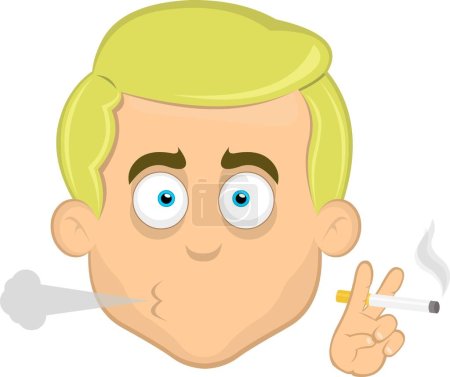 Ilustración de Vector ilustración emoticono cara de un hombre rubio con ojos azules dibujos animados fumar un cigarrillo - Imagen libre de derechos