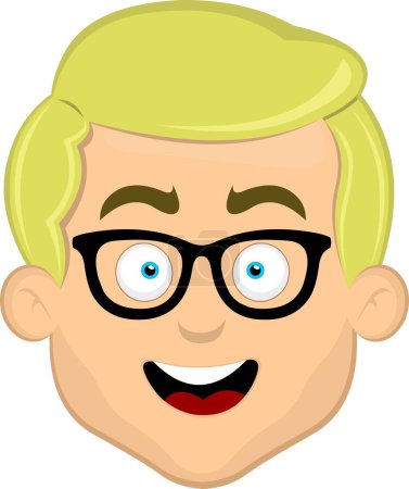 Ilustración de Vector ilustración cara de un hombre rubio con ojos azules con gafas nerd y una expresión alegre - Imagen libre de derechos