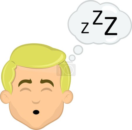 Ilustración de Vector ilustración cara rubia hombre de dibujos animados durmiendo con una nube pensamiento con texto zzz - Imagen libre de derechos