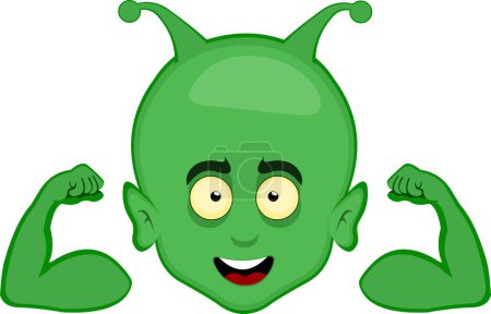 vector illustration face extraterrestrial alien cartoon, showing the biceps of the arms