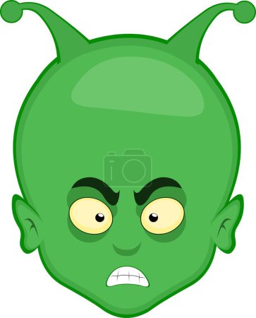 Vektor Illustration Gesicht außerirdischen Alien Karikatur, mit einem wütenden Gesichtsausdruck