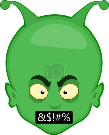 illustration vectorielle face extraterrestre extraterrestre dessin animé, avec une expression en colère et une insulte censurée