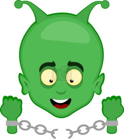 Illustration for Vector illustration face alien or extraterrestrial cartoon, breaking chains of the hands, in the concept of freedom - Royalty Free Image