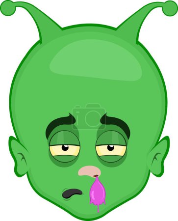 vector illustration face alien extraterrestrial cartoon, cold, pale and with a mucus falling from his nose
