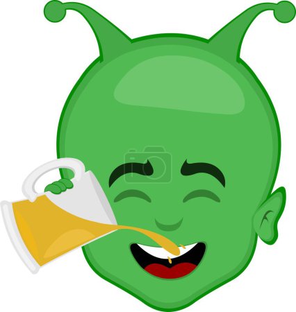 vector illustration face alien or extraterrestrial cartoon drinking a glass of beer
