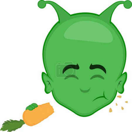 vector illustration face alien extraterrestrial cartoon eating a carrot