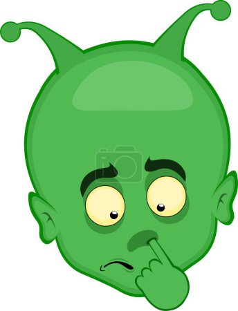 vector illustration of alien enterterrestrial cartoon picking his nose