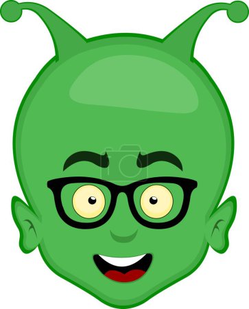 vector illustration face extraterrestrial alien cartoon with nerd glasses
