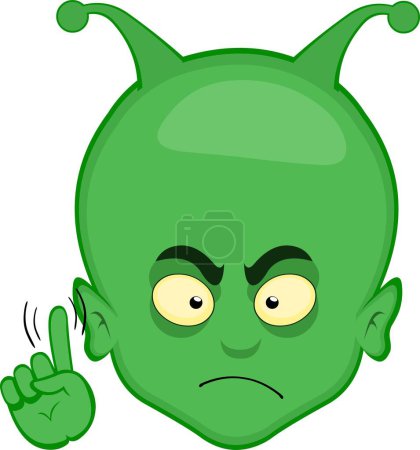 Illustration for Vector illustration face alien alien cartoon, with a gesture the hand saying no - Royalty Free Image