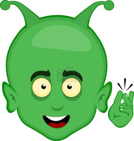 vector illustration alien or extraterrestrial face cartoon cheerful and snapping fingers