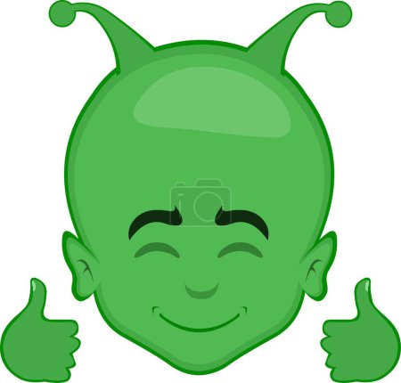 animation vidéo visage extraterrestre dessin animé extraterrestre, heureux avec les mains et les pouces vers le haut