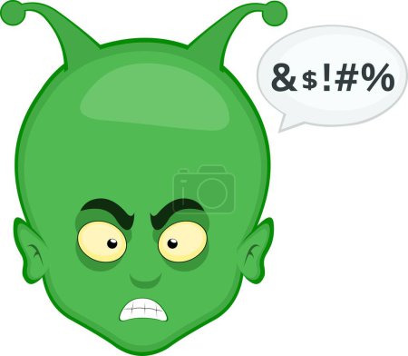 Illustration for Vector illustration face alien or extraterrestrial cartoon angry expression and a speech bubble with an insult text - Royalty Free Image