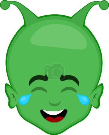 vector illustration face alien alien cartoon, with a cheerful expression and tears of laughter