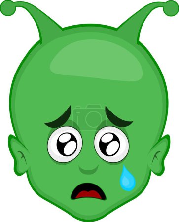 video animation face alien extraterrestrial cartoon, with a sad expression, watery eyes and a tear falling
