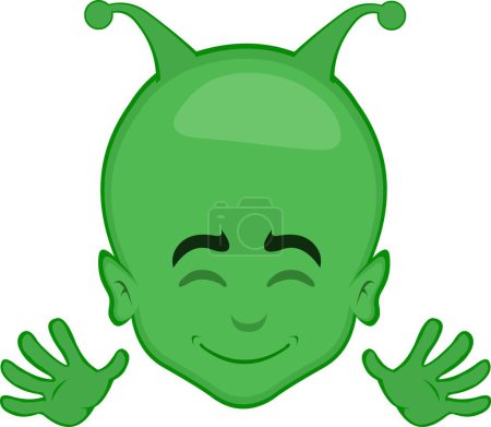 Videoanimation Gesicht außerirdischen Cartoon, mit einem glücklichen Gesichtsausdruck und winkenden Händen