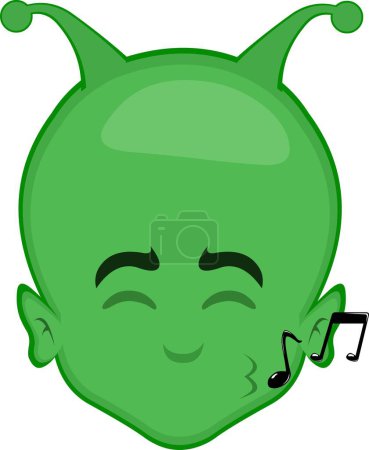 vector illustration face alien extraterrestrial cartoon, cheerful, whistling and with musical notes on his lips