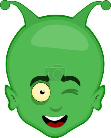 ilustración vectorial cara extraterrestre caricatura alienígena, con una expresión alegre y ojo guiño