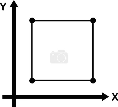 Téléchargez les illustrations : Illustration vectorielle axe cartésien en deux dimensions et dessin forme carrée plane - en licence libre de droit