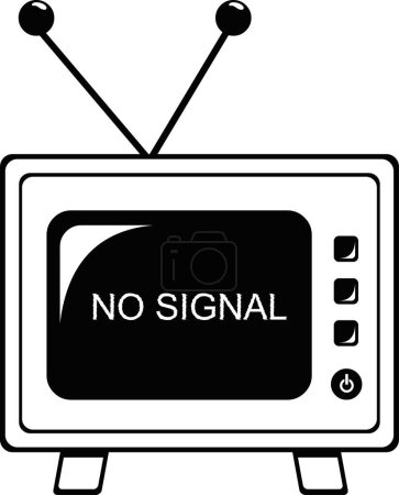 vector drawing illustration icon television with a no signal text, drawn in black and white color