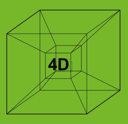 vector illustration cube box concept 4D fourth dimension, drawn outlines with stroke lines