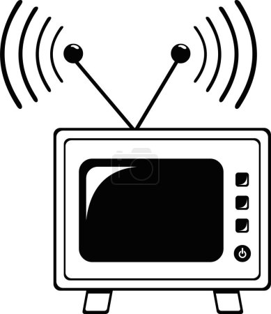 vector drawing illustration icon signal and frequency television object, drawn in black and white color