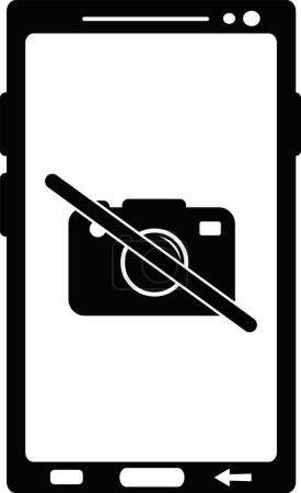 Téléchargez les illustrations : Illustration vectorielle icône noir et blanc de smartphone ou téléphone portable avec son appareil photo désactivé - en licence libre de droit