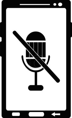 vector drawing illustration smartphone or mobile phone with its microphone disabled option, drawn in black and white color
