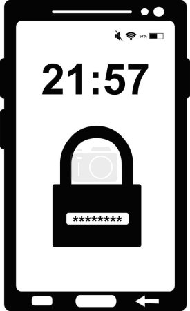 Vektor Illustration Symbol schwarz-weiß Handy Vorhängeschloss Passwort