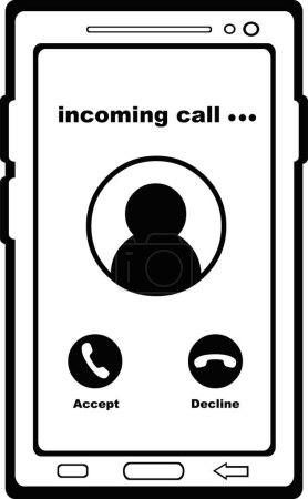illustration de dessin vectoriel appel entrant depuis smartphone ou téléphone portable, dessiné en noir et blanc