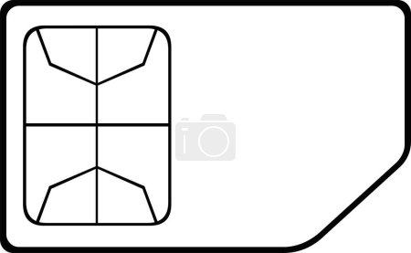 vector drawing illustration SIM card or microchip mobile phone object, drawn in black and white color
