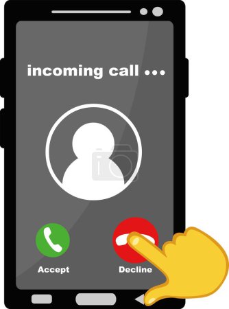 Illustration for Vector illustration yellow hand cartoon decline incoming call - Royalty Free Image