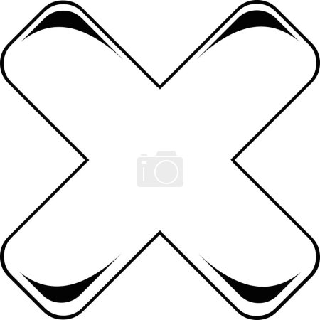 vector drawing illustration cross icon of rejection or cancellation, drawn in black and white color