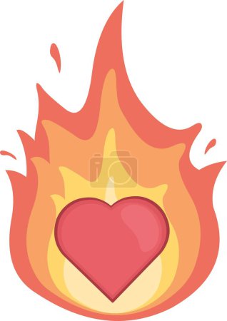vector illustration fire flame and heart cartoon, passion love concept